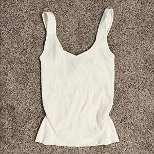 Ribbed V-Neck White Tank Top - Women